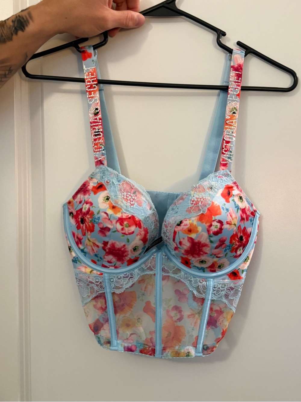 Victoria's Secret Light Blue Floral Longline Bra